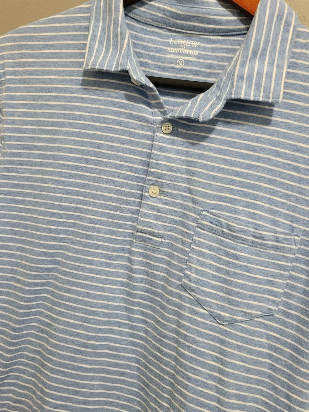 J. Crew Men’s Light Blue Striped Polo Shirt Summer Lightweight 100% Cotton